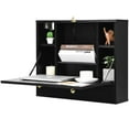 thumbnail image 1 of Giantex Wall Mounted Desk, Multi-Function Floating Desk w/Storage Drawer & Shelves, Wall Mounted Computer Desk for Home & Office, Black, 1 of 6
