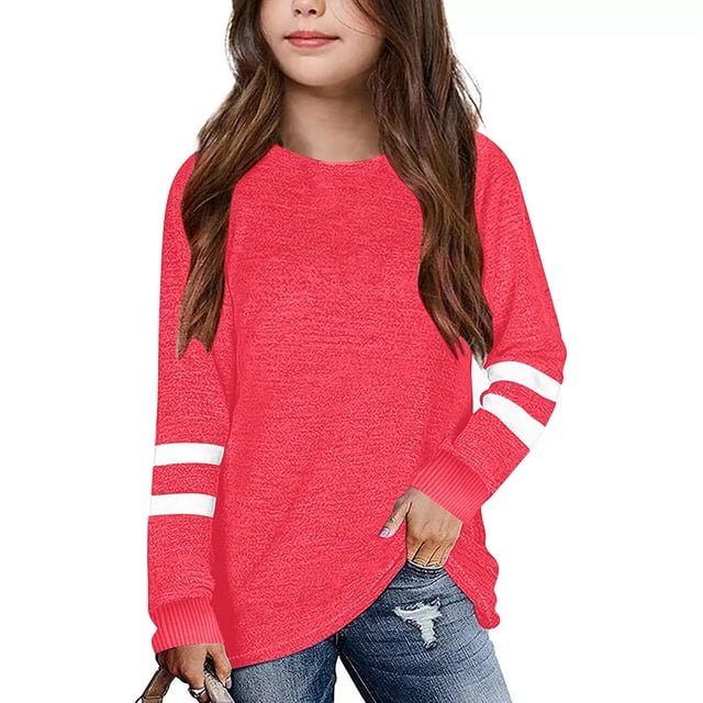 T-shirts pour Filles Enfants Rouge Melon D\'eau Chandail à Manches Longues Filles Col Rond Coton Décontracté Chandail pour Enfants Chandails d'Uniforme pour Filles 4-5 Ans