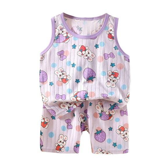 Lopeceal Girls Homewear 2 Piece Outfit Dinosaur Printed Round Neck Tank Top with Short Pants Soft Comfortable 6M-8Y