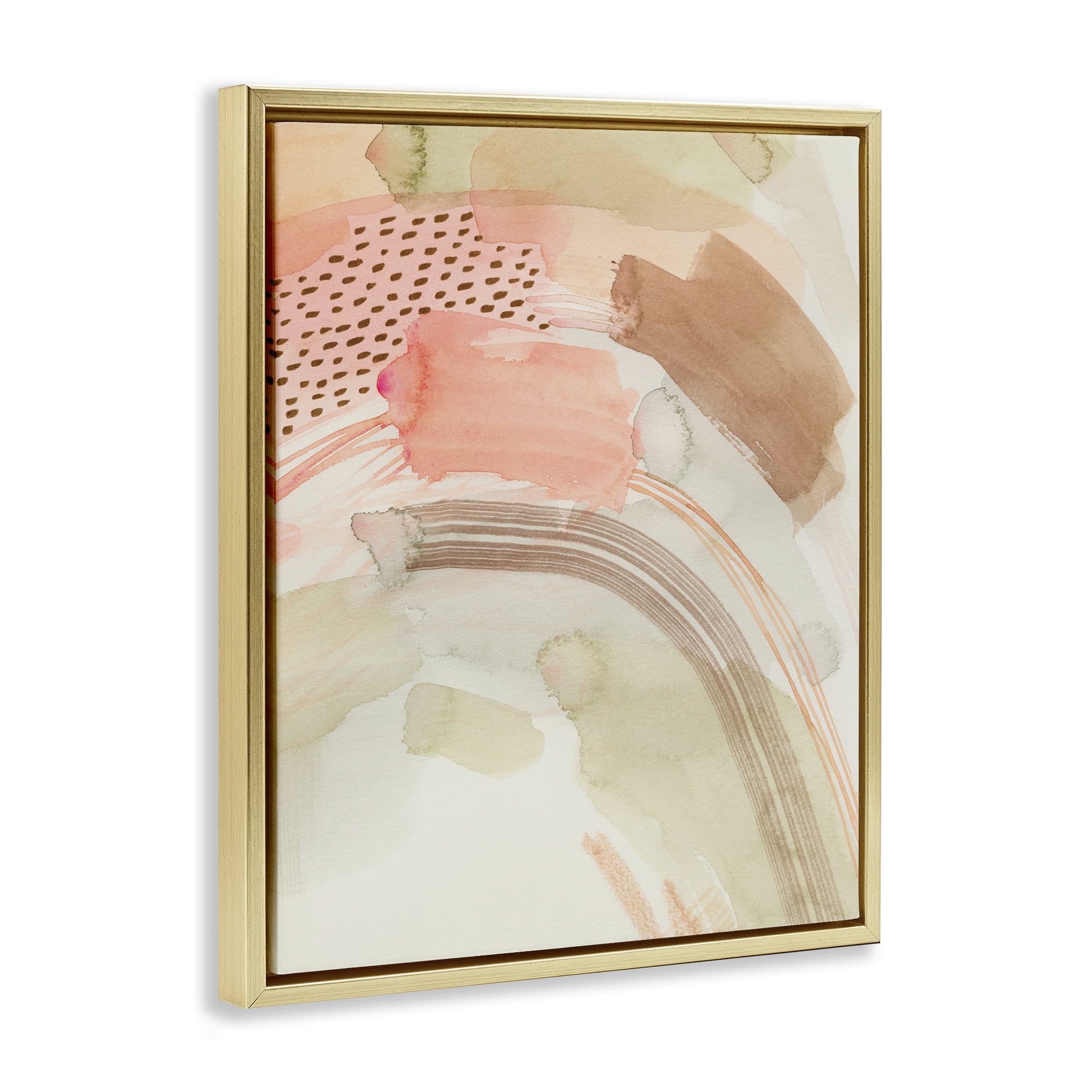 Stupell Industries Funky Blush & Beige Abstract Abstract Painting Gold Floater Framed Canvas Art Print Wall Art, 25 x 31