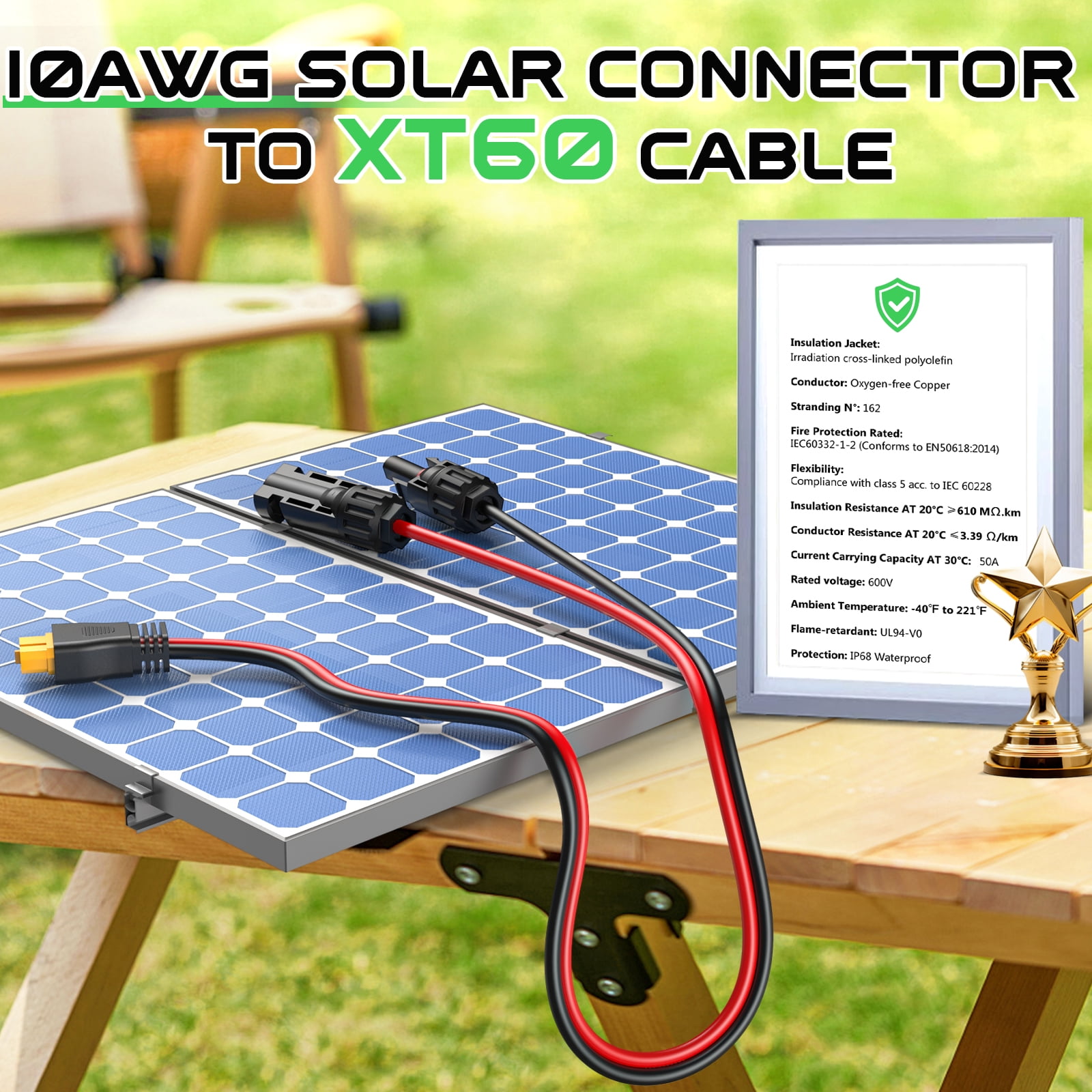 10AWG XT60 Solar Extension Cable - 3/10/15/20/25/30/40/50FT Heavy Adapter Cable XT60i Connector for Portable Power Station, Solar Panel, Battery