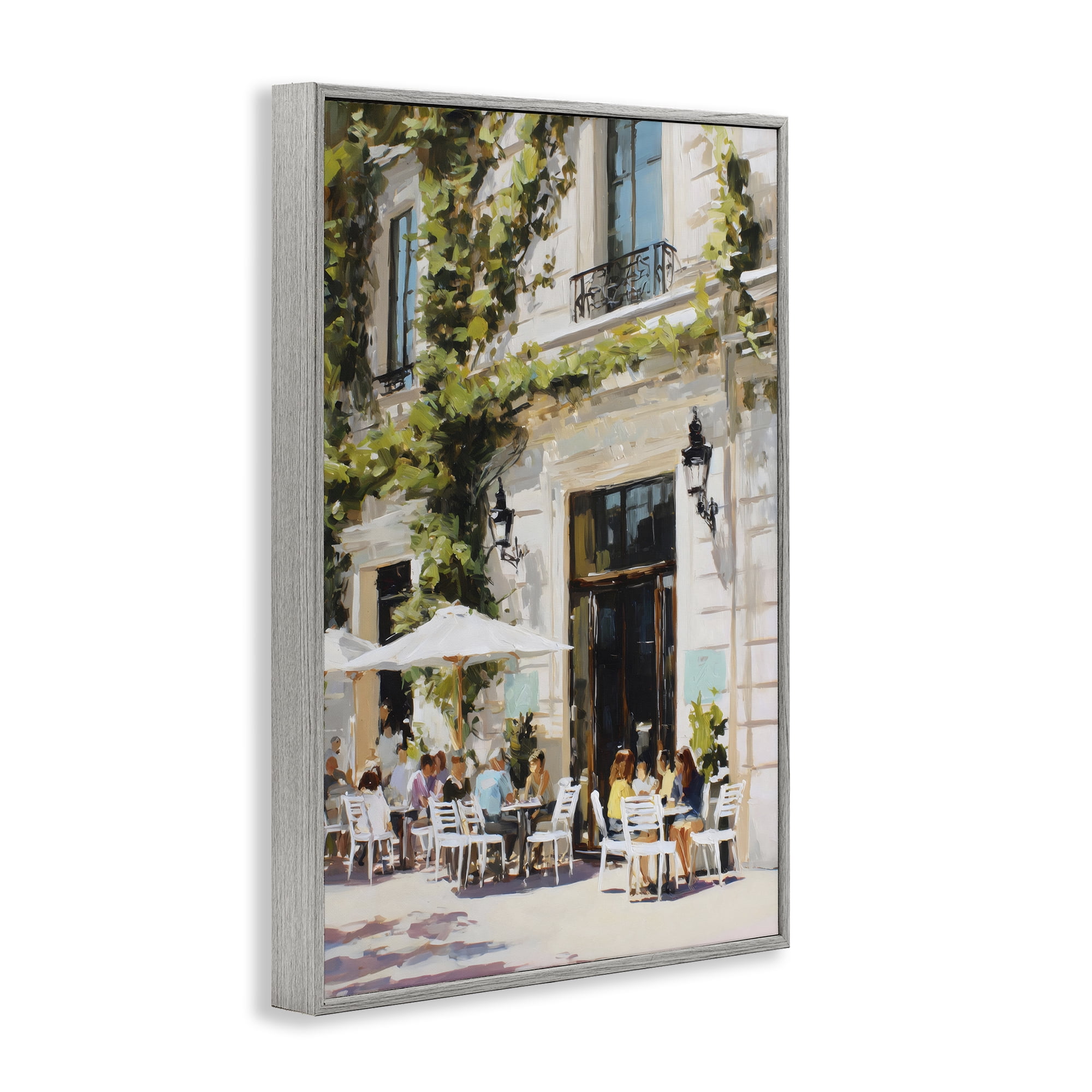 Stupell Industries Streetside Cafe Terrace with Ivy Gray Framed Giclee Art, design by Petal Prints Design