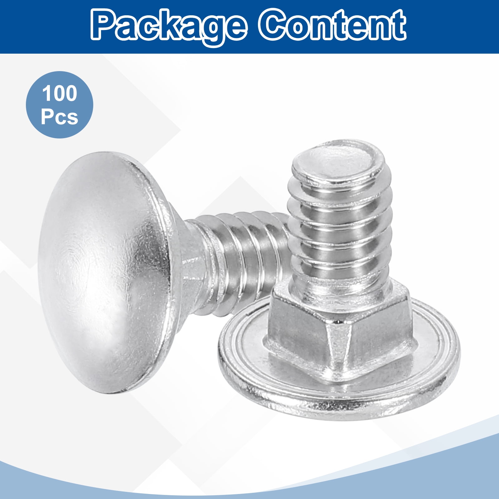 Uxcell 100Pack 1/4"-20x1/2" Stainless Steel Carriage Bolts Round Head Square Neck, Silver