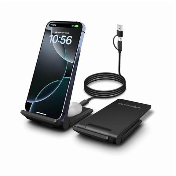 Saluqifa 2 in 1 Wireless Charger,[New Update] 25W Foldable Wireless Charging Station for iPhone 16/16 Pro/15/14/13/12/11/8/Airpods,Dual 15W Fast Dual Induction Charge Stand for Samsung Galaxy/Buds3