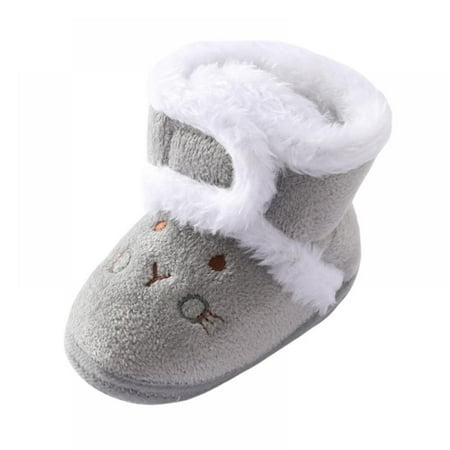 

Baby Boys Girls Booties Infant Winter Cartoon Soft Sole Boots Shoes Toddler Snow Warm Prewalker Newborn Plush Boots for Indoor Outdoor Gray