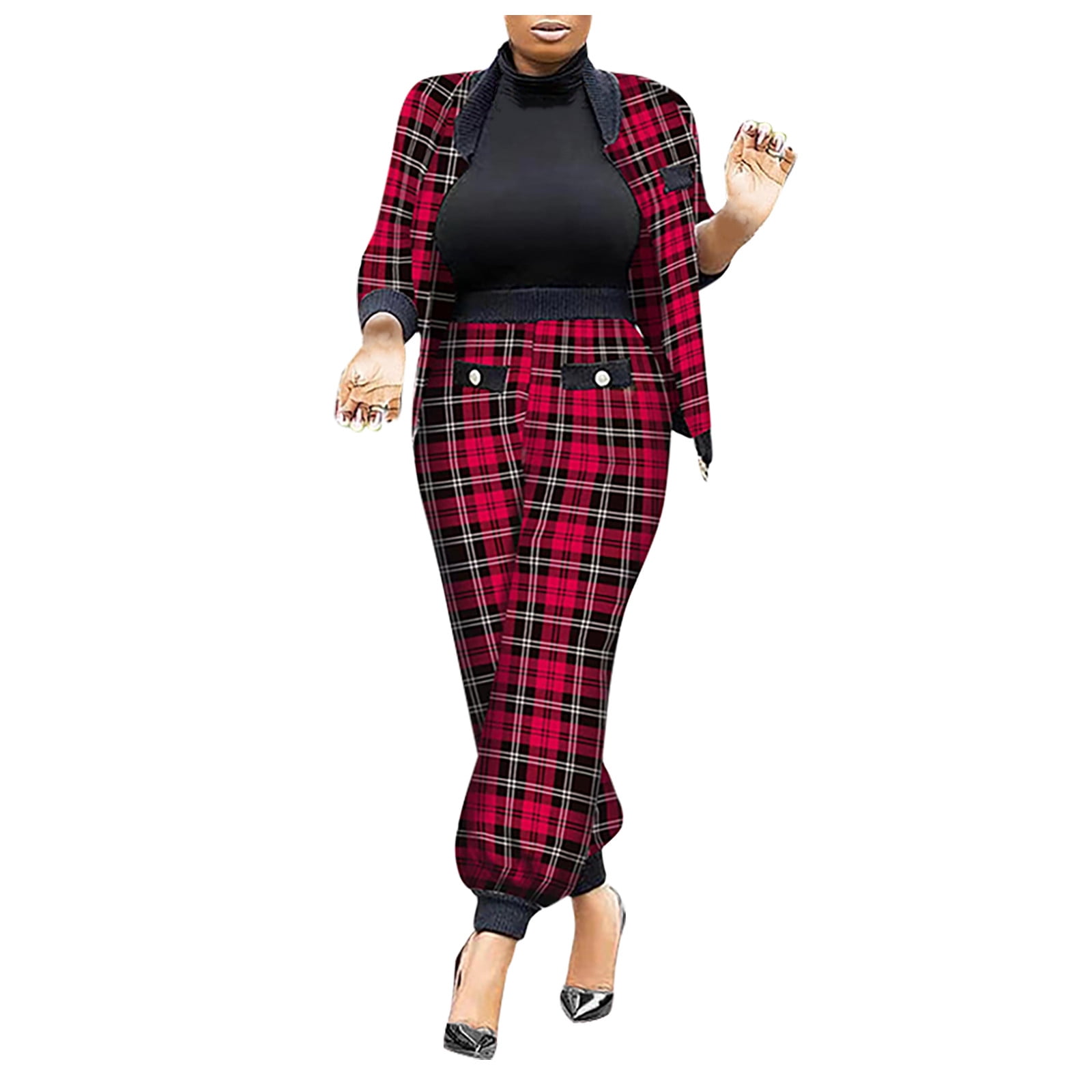 NARABB Women's Casual Suit Plaid Printed Fashionable Lady's Button Coat ...