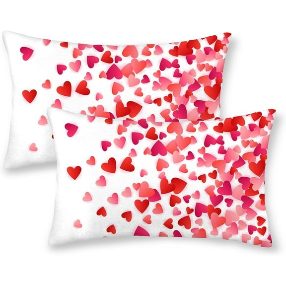 Valentine''s Day Pillow Covers 12x20 Set of 2, Pink Hearts Throw Pillows Outdoor Wedding Anniversary Valentine''s Day Decor Cushion Case Decorations for Home Couch Sofa