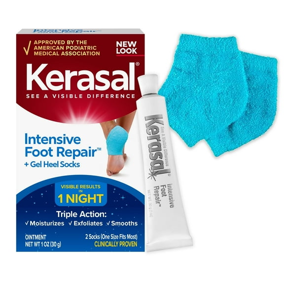 Kerasal Intensive Foot Repair Skin Healing Ointment, 1 Oz and Moisturizing Gel Socks, One Pair