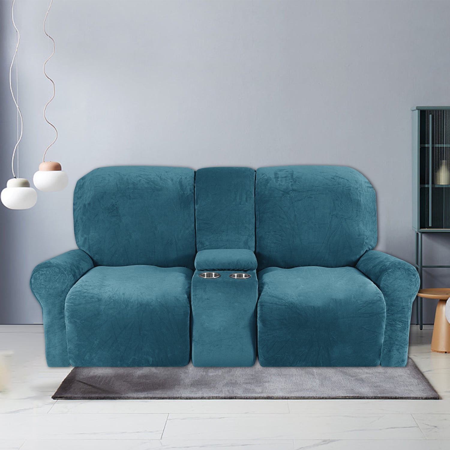 TOPCHANCES Loveseat Recliner Cover Couch Slipcover for Double Recliner 2 Seat Sofa Cover with Center Console Cover Furniture Protector for Kids Dogs Pets Peacock Blue Walmart