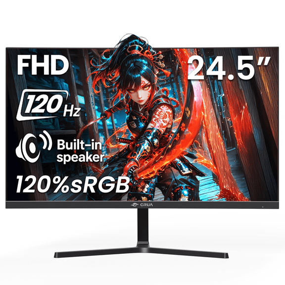 CRUA 24.5"120Hz Gaming Monitor, IPS FHD(1920x1080P) Computer monitor , FreeSync, 120% sRGB, Built-in Speakers,support Wall Mountable-Black