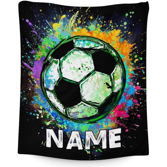 Personalized Soccer Blankets and Throws - 50x40 Inches Custom Sport Throw Blanket for Boys Kids Teens - Black Soccer Gifts with Name for Soccer Lovers