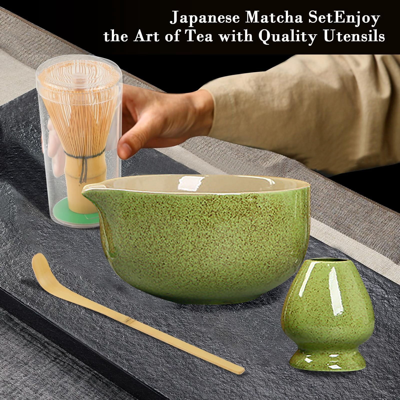 Matcha Tea Set Clearance! Matcha Tea Set with Whisk Ceramic Bowl & Holder – Matcha Making Kit for Traditional Japanese Tea – Ideal Matcha Set for Beginners And