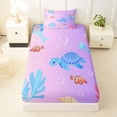 thumbnail image 3 of Erosebridal Sea Turtle Mermaid Kids Twin Sheet Sets, Pink Purple Cartoon Bedding, 3 Pieces, 3 of 5