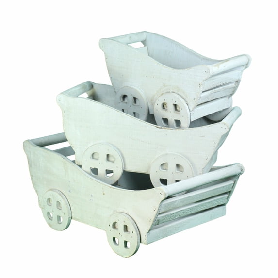 Contemporary Wooden Planter, White, Set Of 3