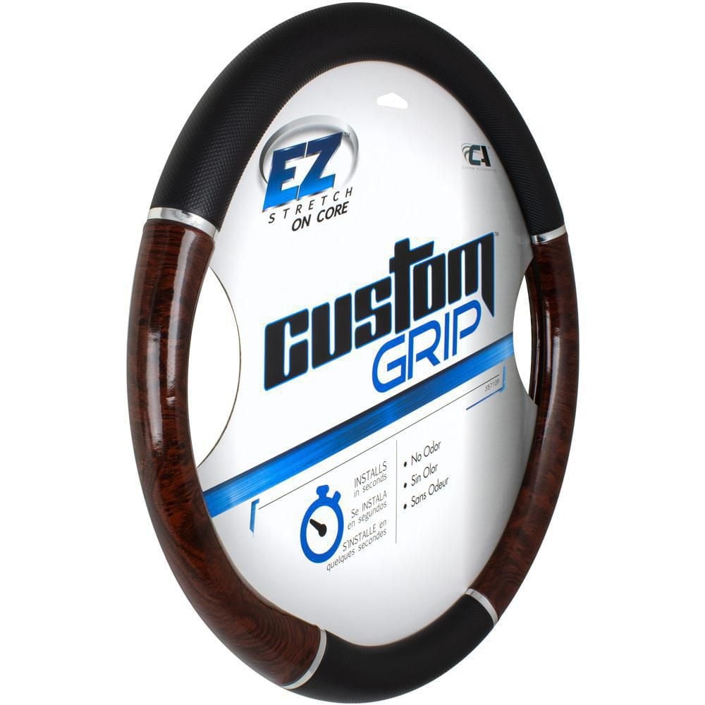 Custom Grip Couvre volant TPE Core chrome grain de bois noir