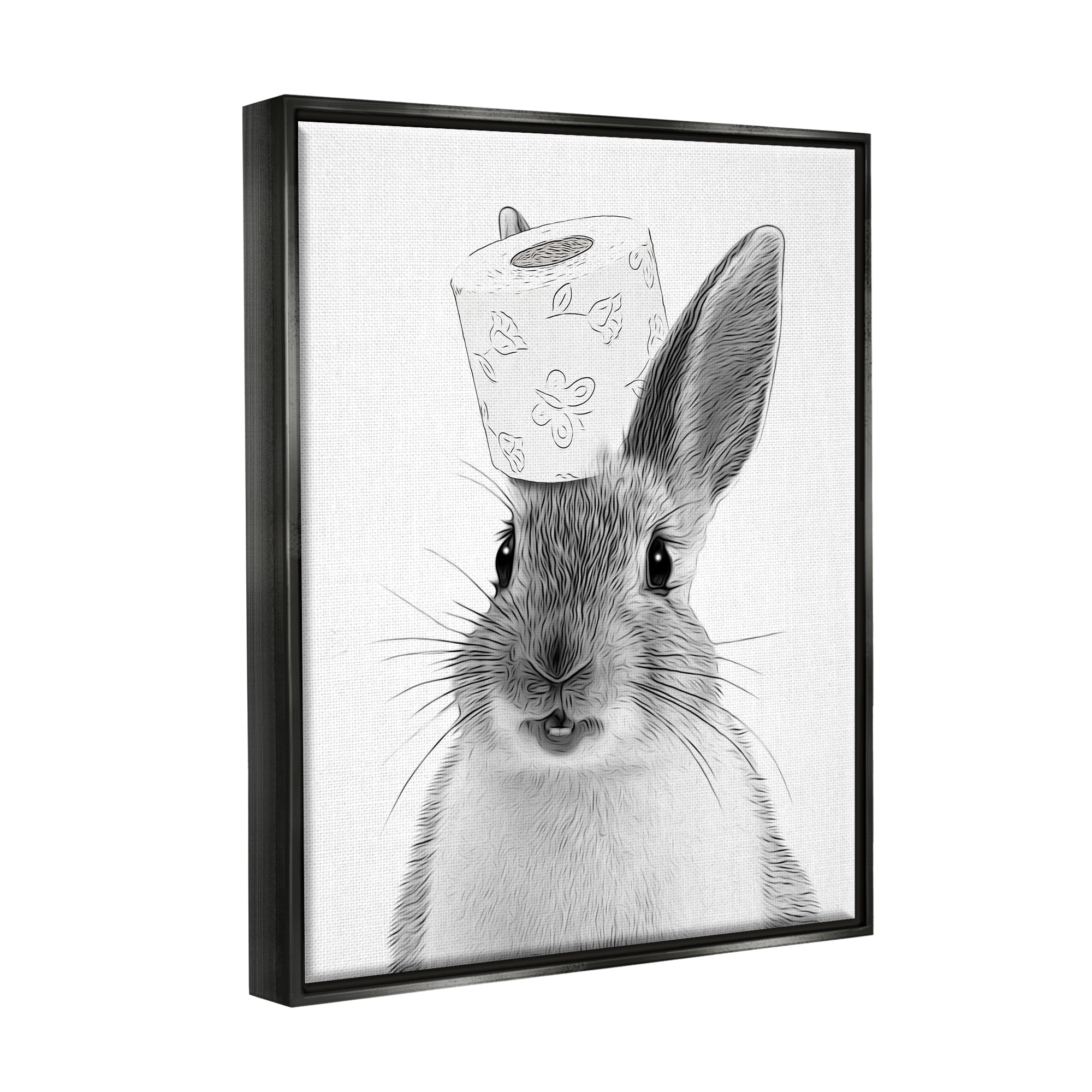 Stupell Industries Rabbit & Toilet Paper Bathroom Animals & Insects Painting Black Floater Framed Art Print Wall Art