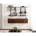 thumbnail image 3 of Kate and Laurel Atwood Modern Mango Wood Two-Door Wall Cabinet, 32 x 10 x 14, Walnut Brown, Decorative Storage Cabinet with Metal Pulls for Use as Floating Nightstand or Floating TV Shelf, 3 of 10