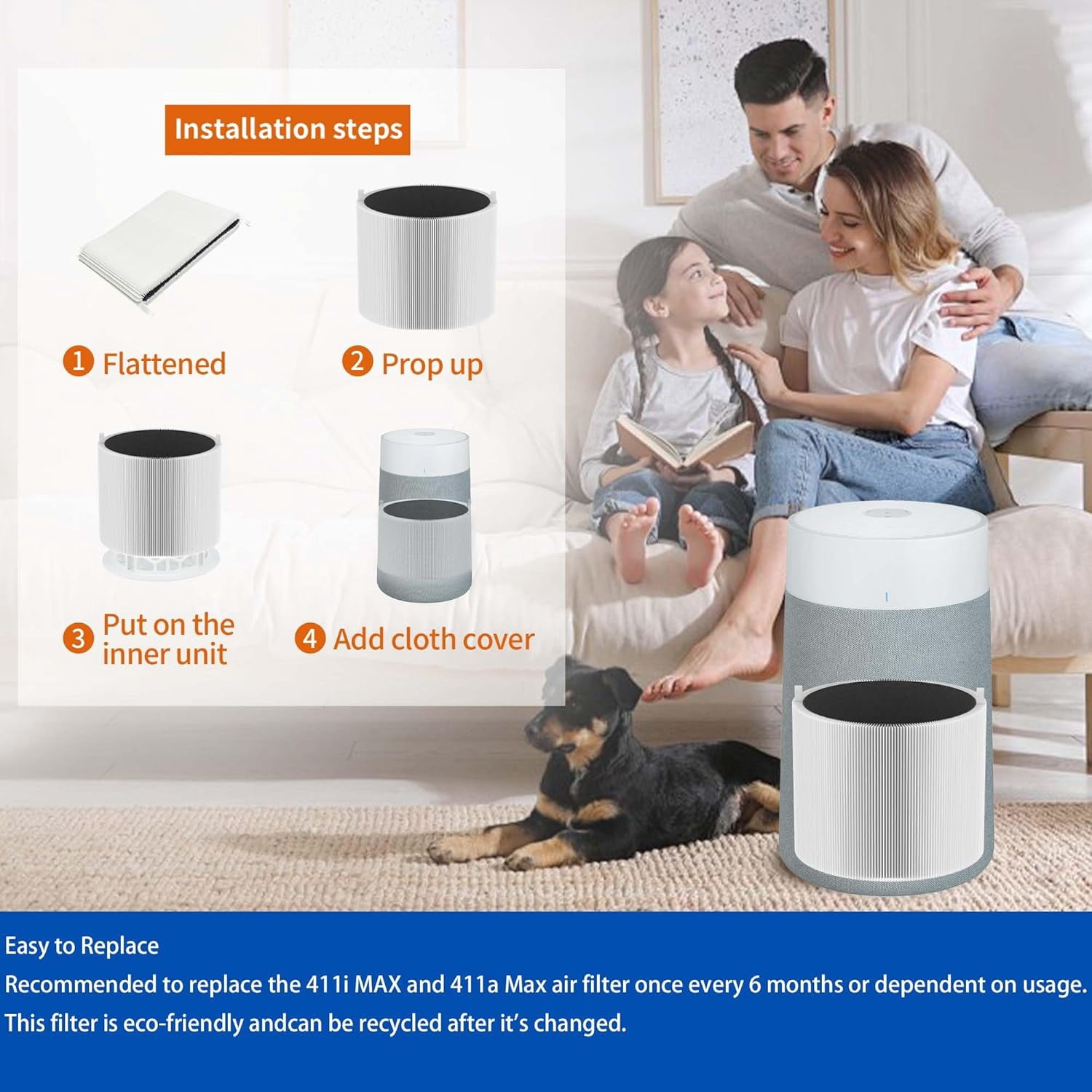 411i Max Replacement Filters for Blueair 411i Max and 411a Max Air Purifier, for Blue Pure 411i Max F4MAX Particle and Activated Carbon Filter, 2 Pack