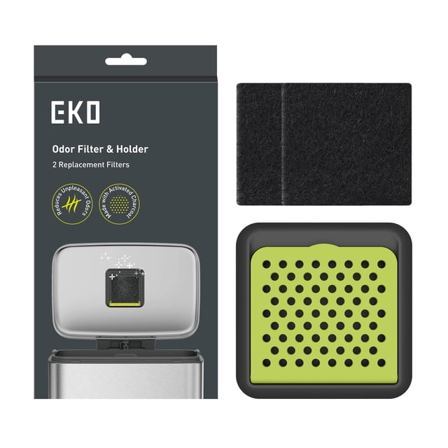 EKO Kit de filtro de olor a carbón activado, paquete de 2 unidades de absorbente de olores fuertes y desodorizador de carbono con estuche de filtro para latas de basura