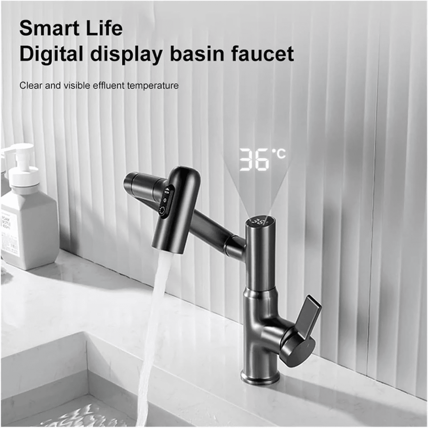 Bathroom Faucet with Digital LED Display: 1080° Swivel Spout & Temperature Sensor - Single Handle Vanity Faucet with Multifunction Spray - Easy Install Basin Faucet