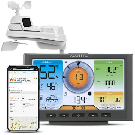AcuRite Iris (5-in-1) Home Weather Station with Wi-Fi Connection to Weather Underground for Indoor and Outdoor Temperature  Humidity  Wind Speed/Direction  and Rainfall (01540MCB)