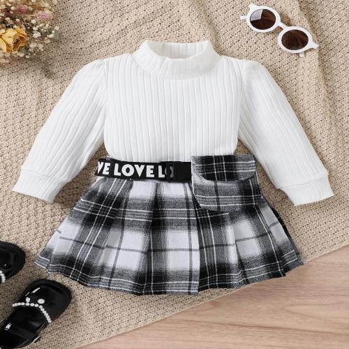 Toddler Girl Clothes Long Sleeves Knit Top Leather Skirt Set Fall Winter  Outfit 