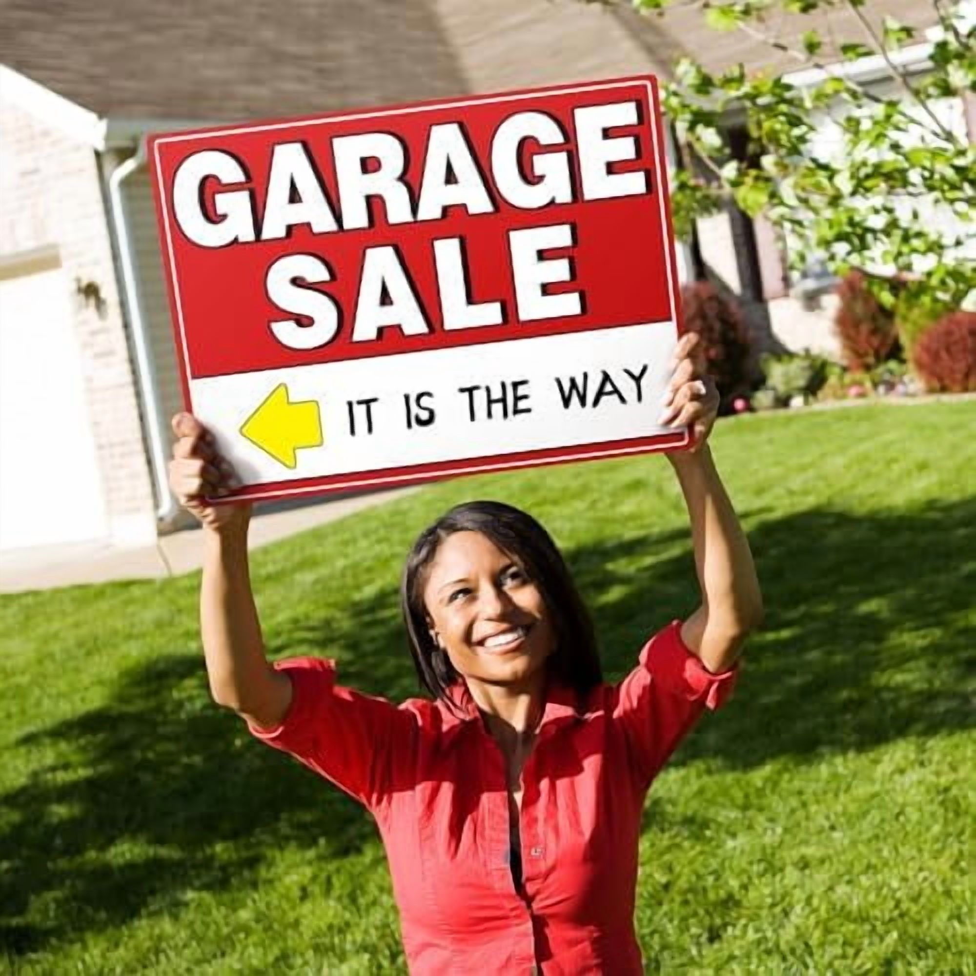 7 Pcs Garage Sale Sign With Metal Stakes, 17" x 13", Double-Sided With 20 Directional Arrow Stickers, Large Yard, Weather-Proof