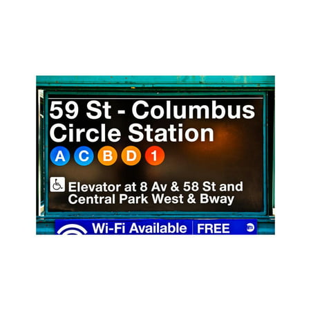 Subway Station Signs, 59 Street Columbus Circle Station, Manhattan, NYC, White Frame Print Wall Art By Philippe (Best Nyc Subway App Android)