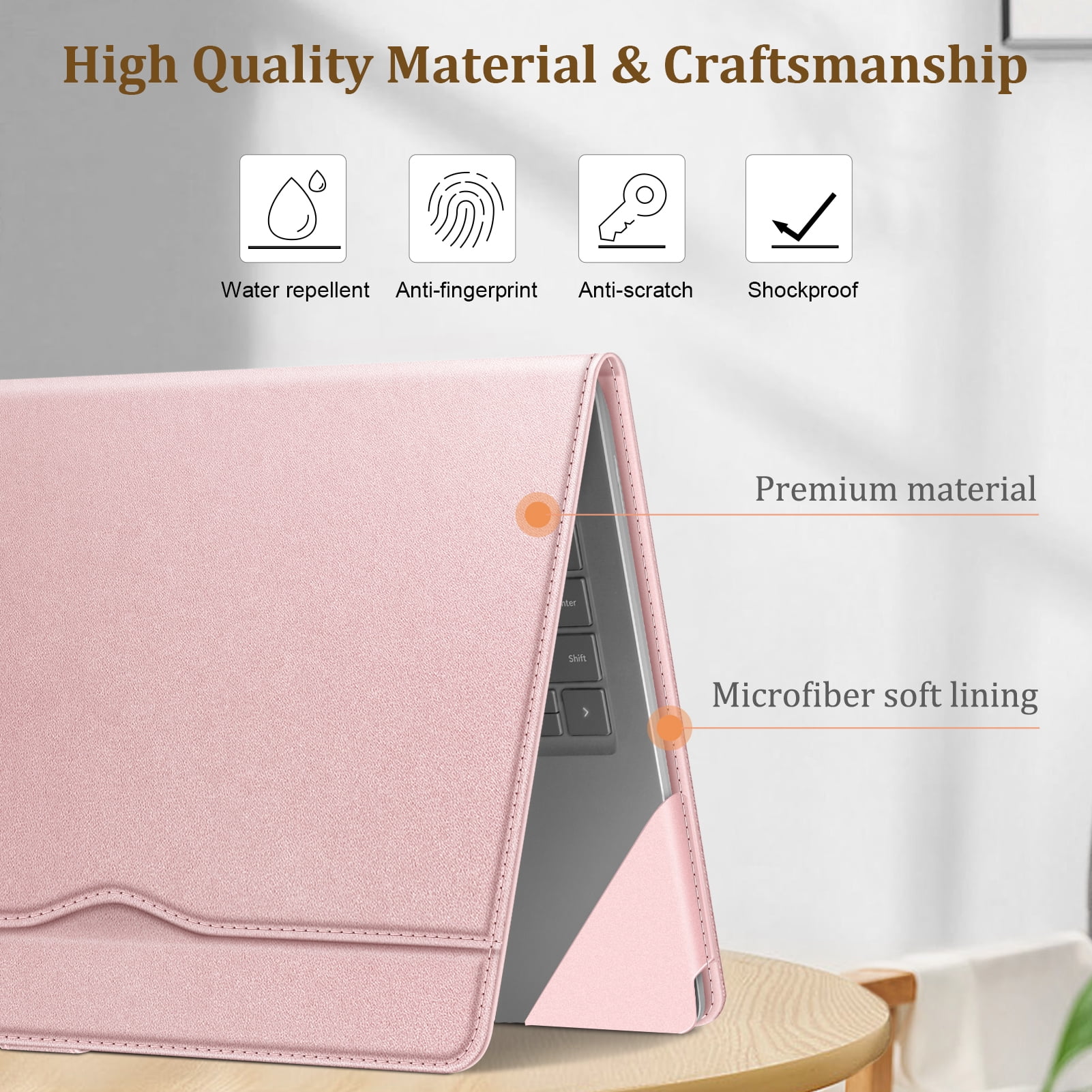 Fintie Case for 13.5 Inch Microsoft Surface Laptop 5/4/3/2 (Model: 1951/1868/1958/1950/1867/1769), Premium PU Leather Sleeve Protective Folio Book Cover with Large Pocket, Rose Gold