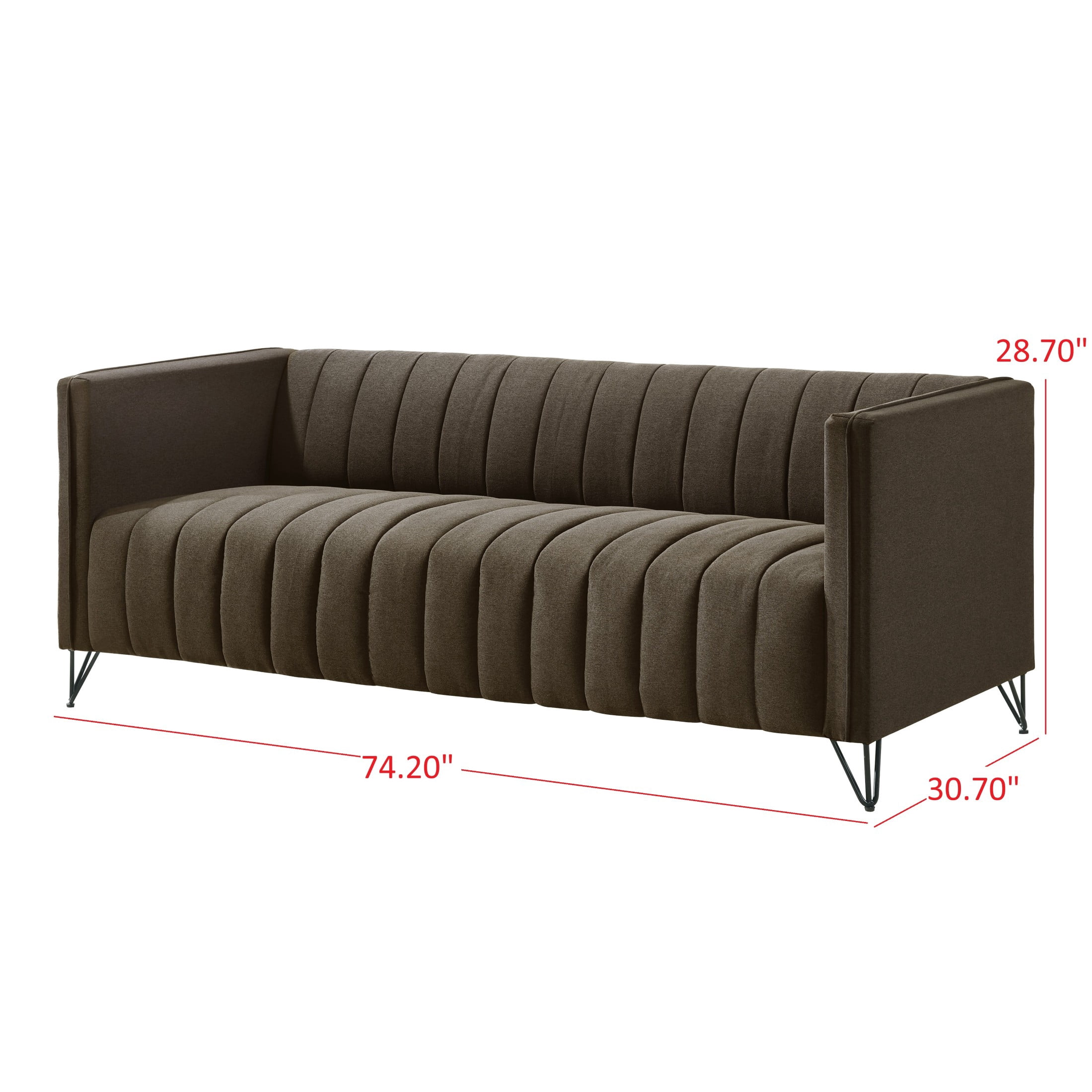 Home Design Kurtis 2-Piece Living Room Set with Square Arm Loveseat and Sofa, Channel-Tufted Upholstery, Brown