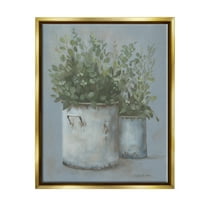 Stupell Rustic Country Potted Plants Botanical & Floral Painting Gold Floater Framed Art Print Wall Art