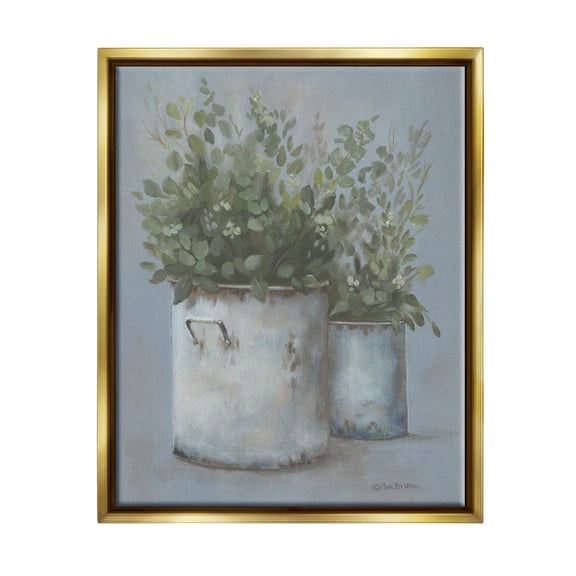 Stupell Rustic Country Potted Plants Botanical & Floral Painting Gold Floater Framed Art Print Wall Art
