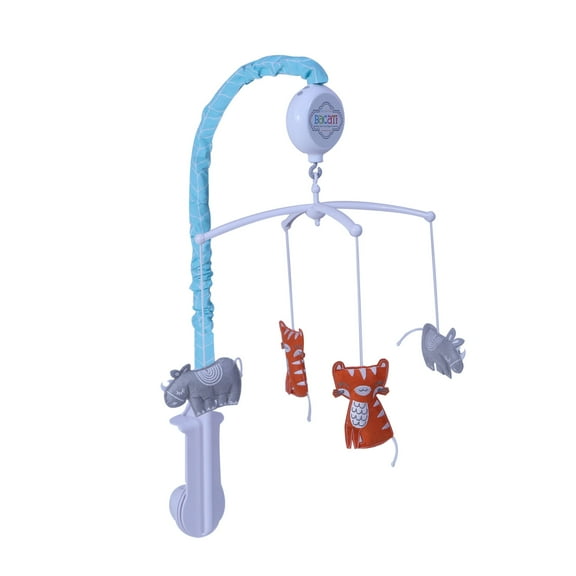 Bacati - Jungle Safari Boys Aqua/Orange/Grey Musical Baby Crib Mobile