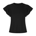 thumbnail image 4 of Womens Summer Tops Sevevn Womens Casual Solid Color Round Neck Ruffled Short Sleeve Tops Blouses, 4 of 6