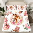 thumbnail image 2 of jejeloiu Farm Animal Horse Full Size Sheets,Pink Flower Floral Bed Sheets,Brown Boots Guitar Sheet Sets For Child,Microfiber Bedroom Decor,4-Piece, 2 of 7