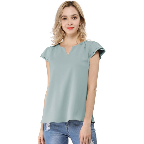 Camiseta Manga Tulipán Allegra K Cuello En V Azul pálido XS