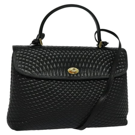 Pre-Owned Bally Vintage Handbag Quilted Leather Black Leather Handbag