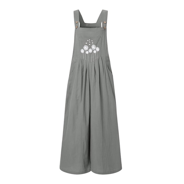 Txlixc Overol de Estilo Suelto para Mujer, Patrón Estampado Floral Sin Mangas Cuello Cuadrado Una Pieza, Azul Marino/Rojo Vino/Tostado/Gris Txlixc Estilo de ocio