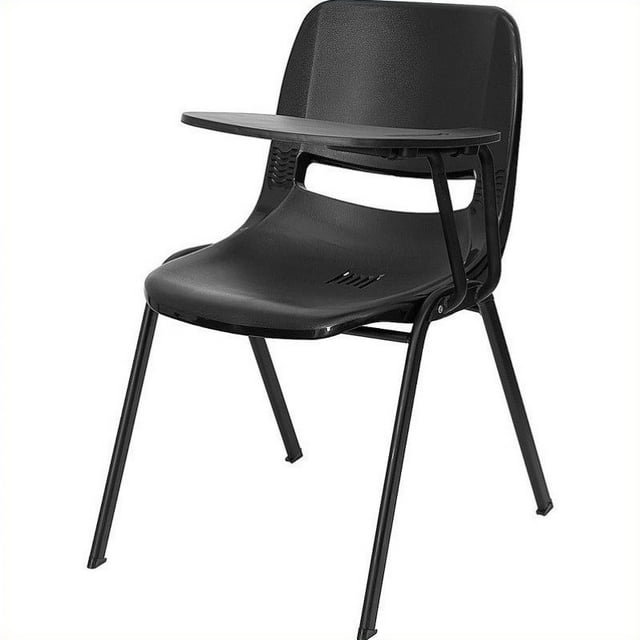 Flash Furniture Plastic Classroom Chair in Black with Left Arm Tablet