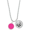 thumbnail image 1 of Delight Jewelry Silvertone Small Hot Pink Enamel Disc Silvertone Script Initial Disc - W - Charm Necklace, 20"+3", 1 of 4