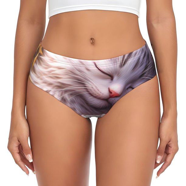 Balery Warm Sunflower Sleeping Cat Ropa Interior de Algodón para Mujer con Dibujo – Braguitas Cómodas y Elásticas, Estilo Clásico-X-Large