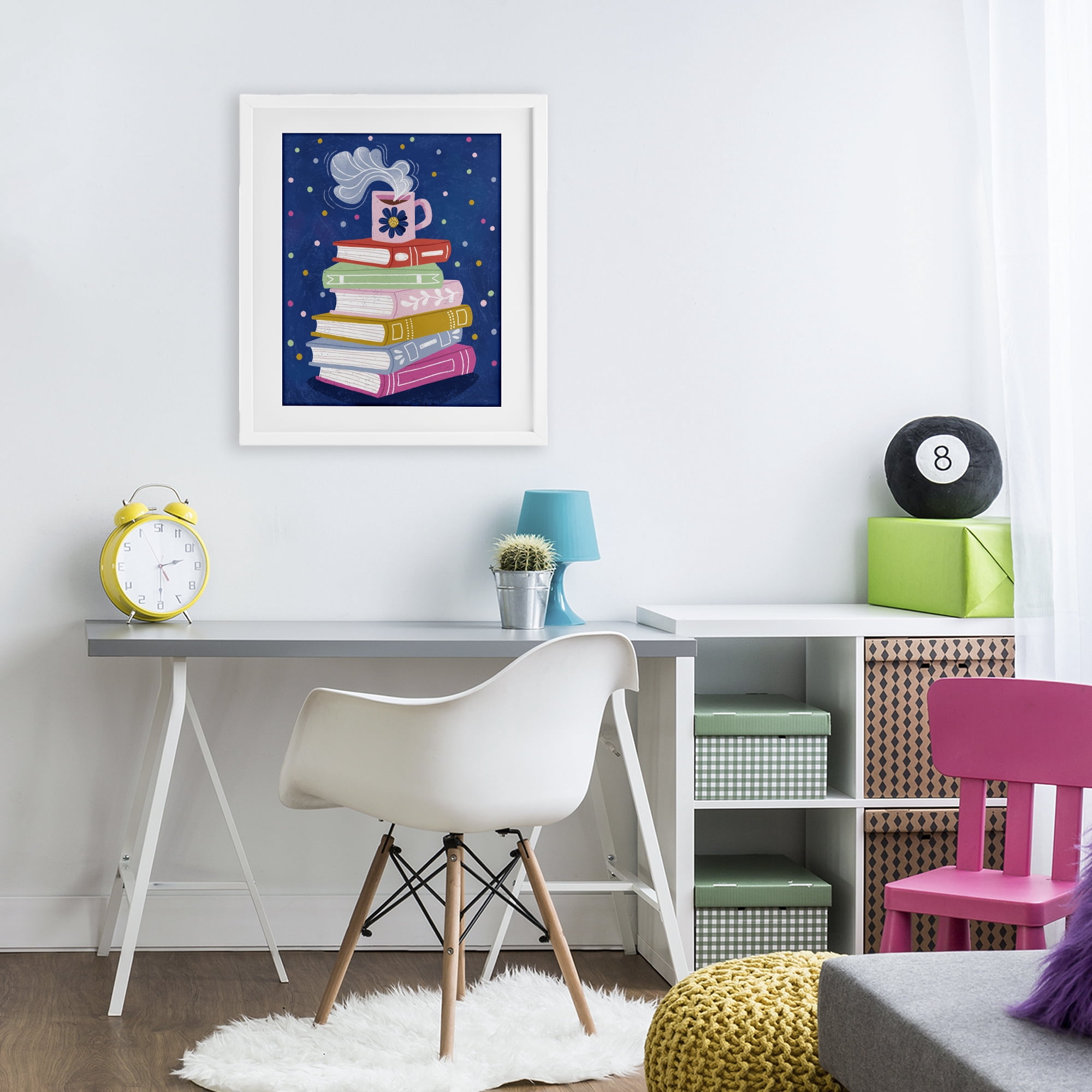 Stupell Industries Book Stack & Cozy Mug White Framed Print Under Glass, design by Vanessa Stoilova