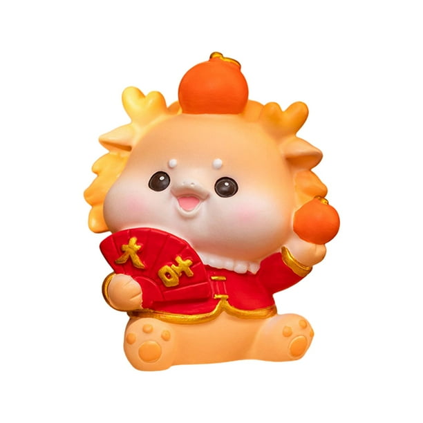 Figura de dragón de dibujos animados de Año Nuevo chino, linda estatua Fengshui hecha a mano de resina Estilo A