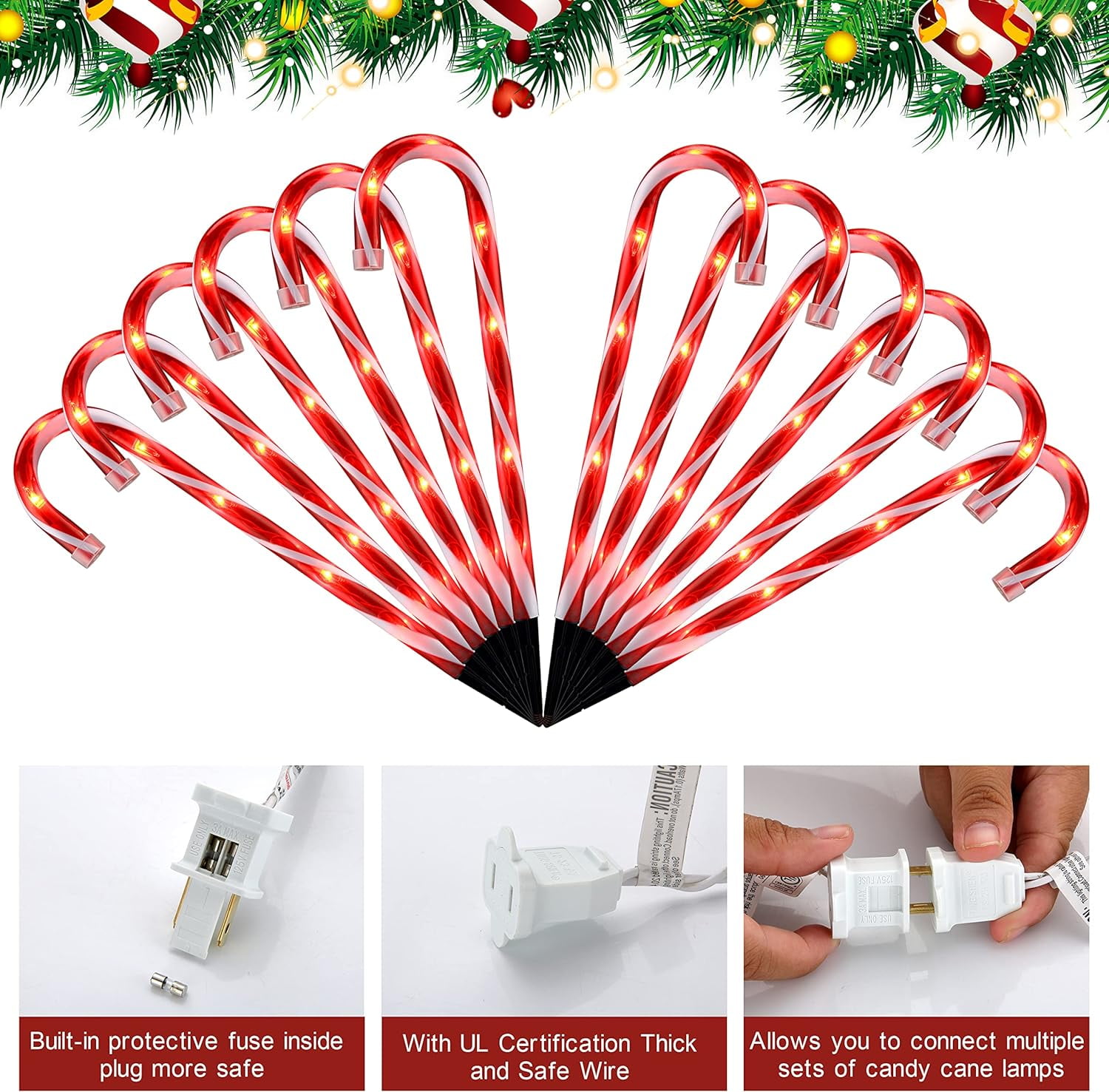 25" Christmas Candy Cane Lights, 72LED Outdoor Pathway Markers Lights Christmas Decor with Stakes, 12 pack,