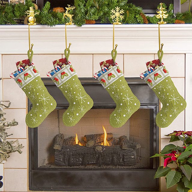 Christmas Sock Hanger Themed Atmospheres Xmas Fireplace Hook Reusable Personalized Stair Rack Plating Stocking Holder Clip Silver Tree