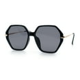 thumbnail image 4 of Womens Large Fancy Octagonal Retro Designer Mod Fashion Sunglasses Black Gold - Black, 4 of 8