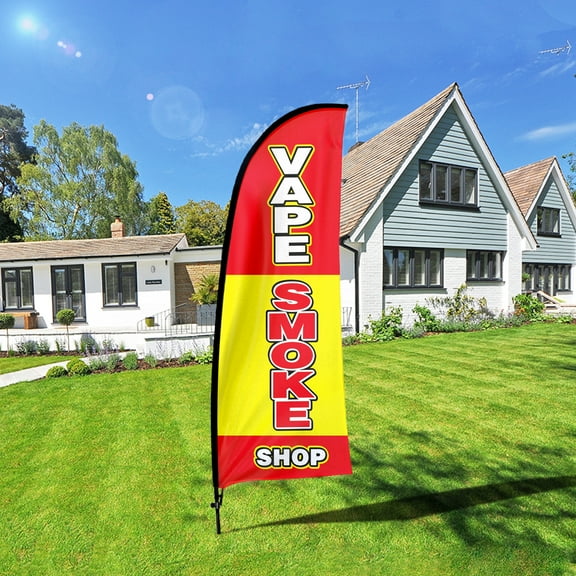 QSUM Smoke Shop Sign Feather Flag with Pole Kit,7FT Smoke Shop Decoration Display, Smoke Shop Business Sign,Smoke Shop Swooper Flag，Advertising Flag