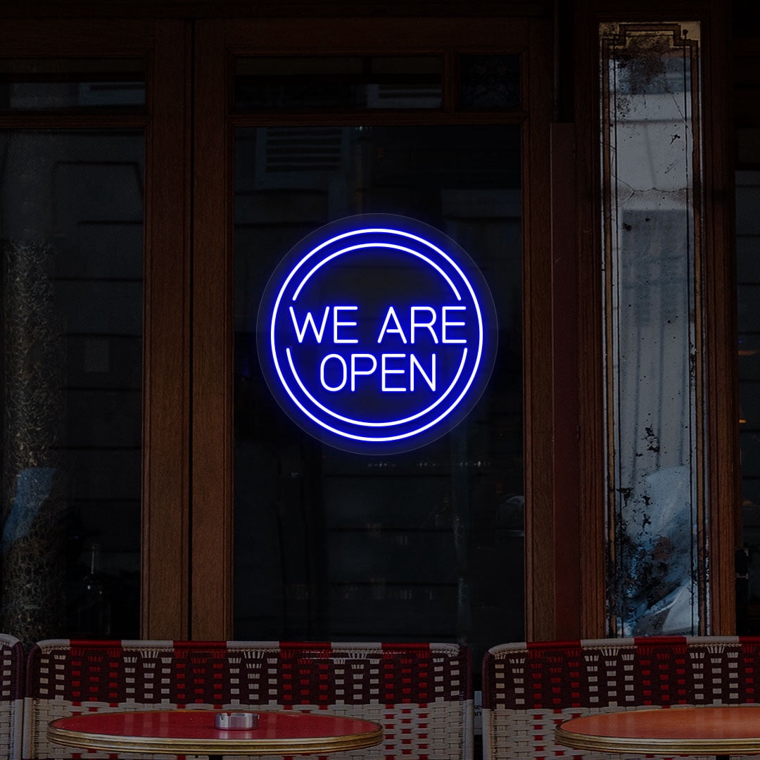 We Are Open Sign in Circle (Purple, 18"(W)x18"(H))