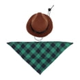 thumbnail image 1 of Gorro y bufanda de vaquero para perro, conjunto de disfraz de vaquero ajustable para fiesta de Halloween (cuadrícula verde marrón), 1 of 8