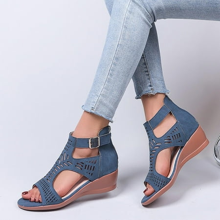 

amlbb Summer Sandals for Women 2023 Wedge Lunge Casual Sandals Flower Wedge Heel Shoes Slopeheeled Slippers on Clearance